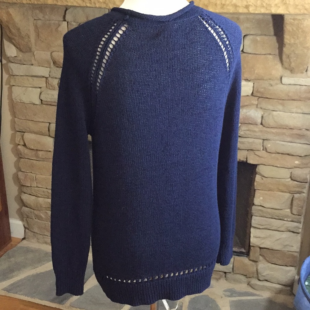 J.Crew Cable Knit Navy Raglan Sweater Size M - Picture 3 of 8